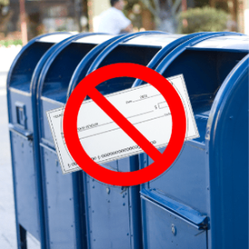 USPS blue mail collection box with no checks icon